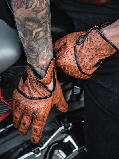 ODIN MFG D30 Heavy Hitters Motorcycle Gloves - Wax Brown