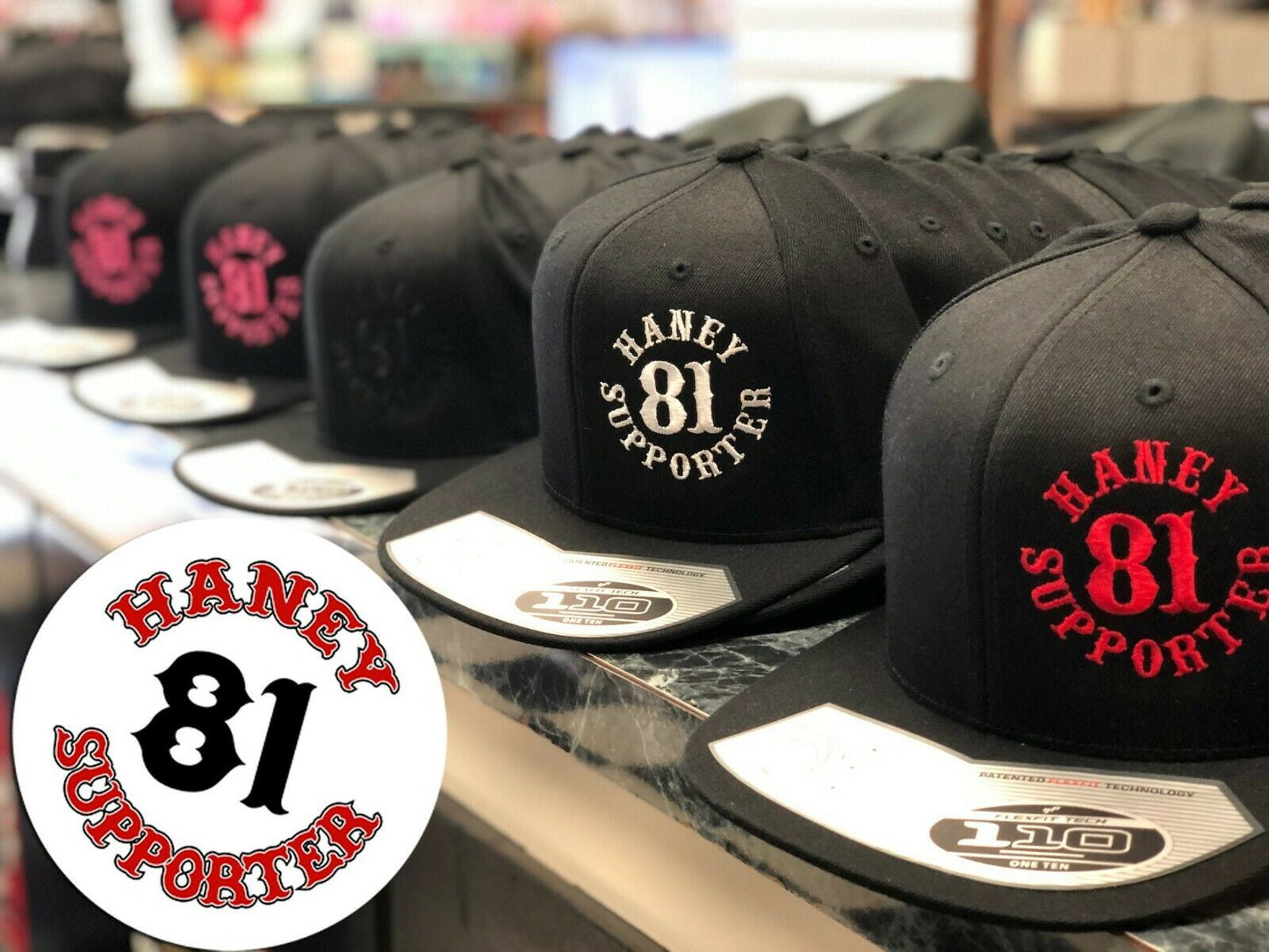 Official Hells Angels Haney 81 Supporter Red on Black with red brim Ball Cap