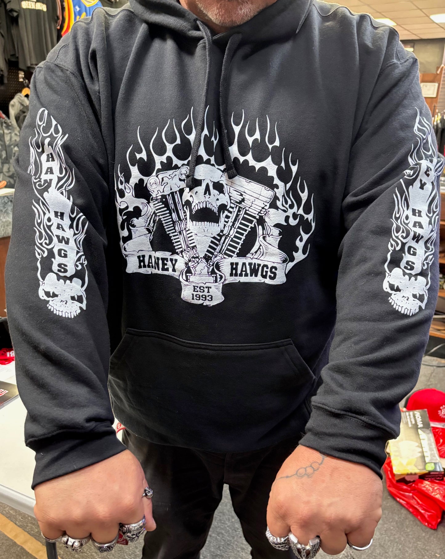 Haney Hawgs Hoodie White on Black