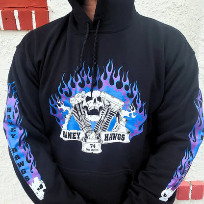 30 year Haney Hawgs Hoodie Purple on Black