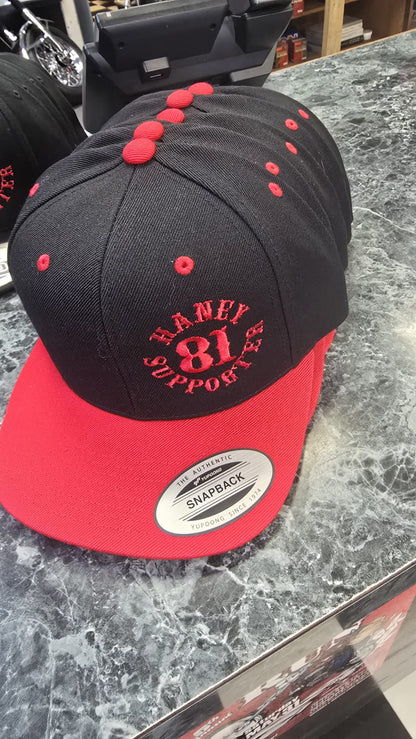 Official Hells Angels Haney 81 Supporter Red on Black with red brim Ball Cap