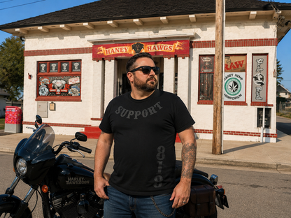 818 Hells Angels Haney Support 81 Black on Black T-Shirt