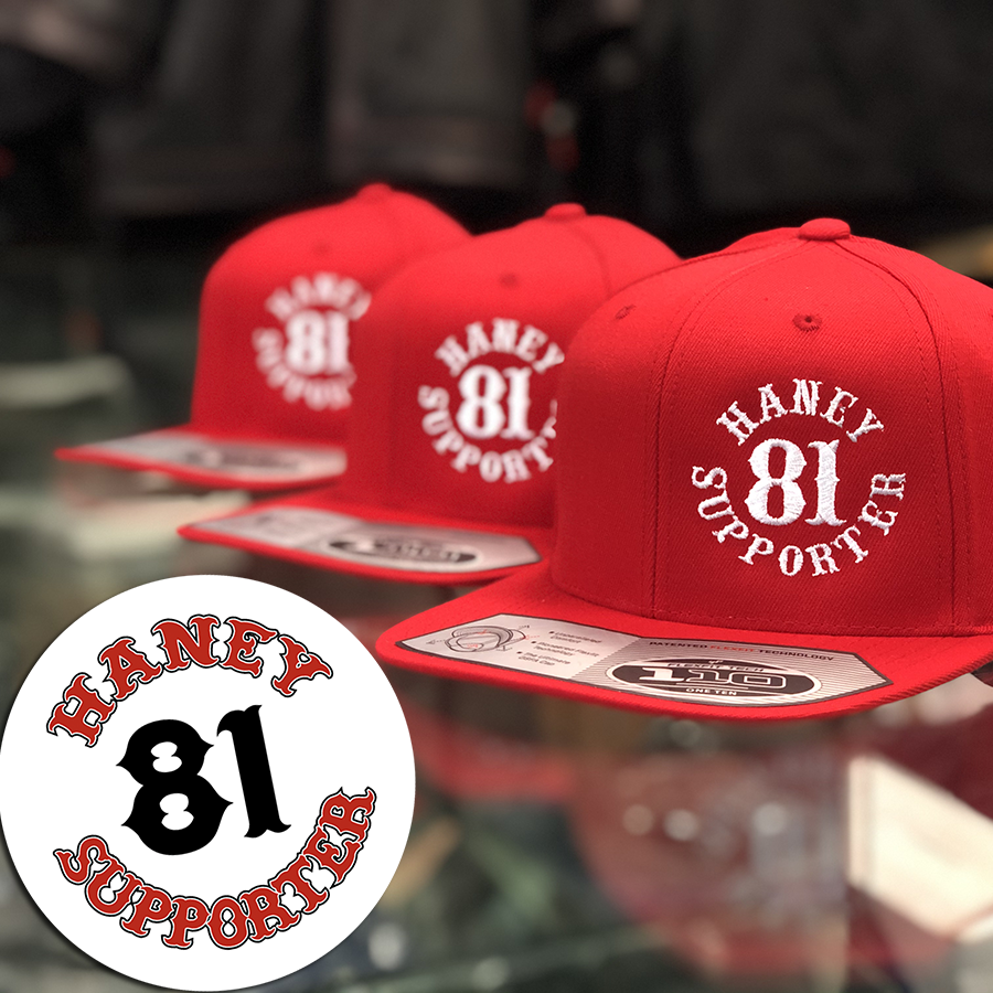 Official Hells Angels Haney 81 Supporter White on Red Ball Cap